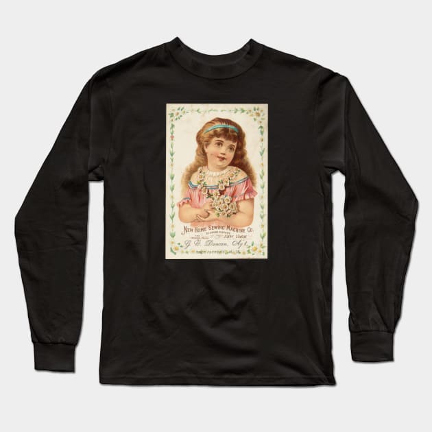 Vintage sewing machine advertisement with young girl Long Sleeve T-Shirt by Maison de Kitsch